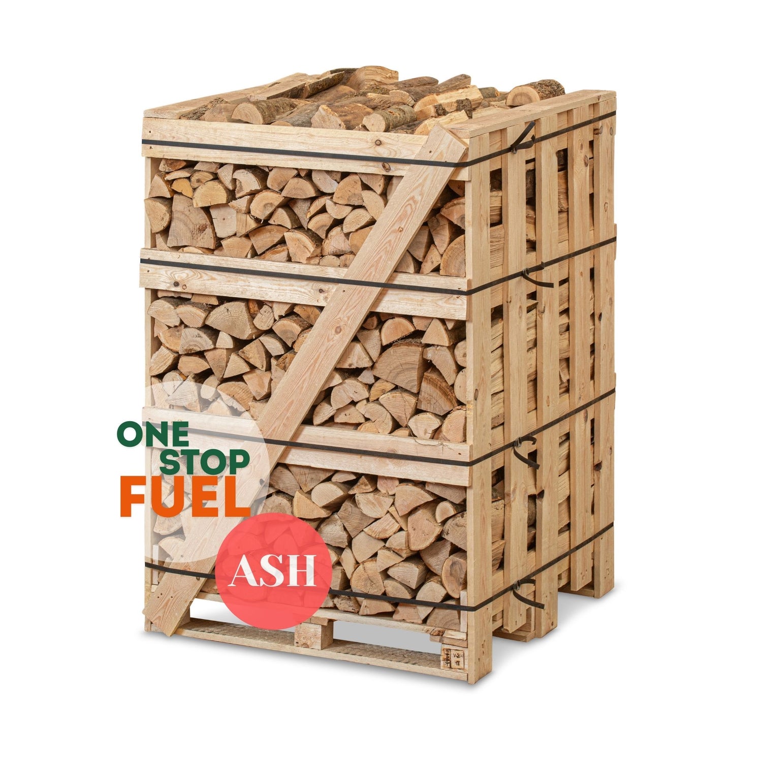 ASH Firewood 1.85m³ - 840kg Kiln Dried (4 Row) Crate