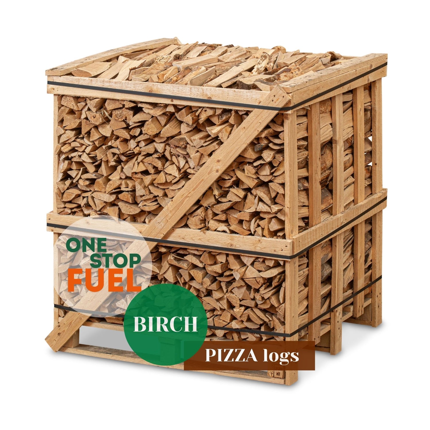 Hardwood Pizza logs Firewood 1.5m³ - 450kg Kiln Dried (4 Row) Crate