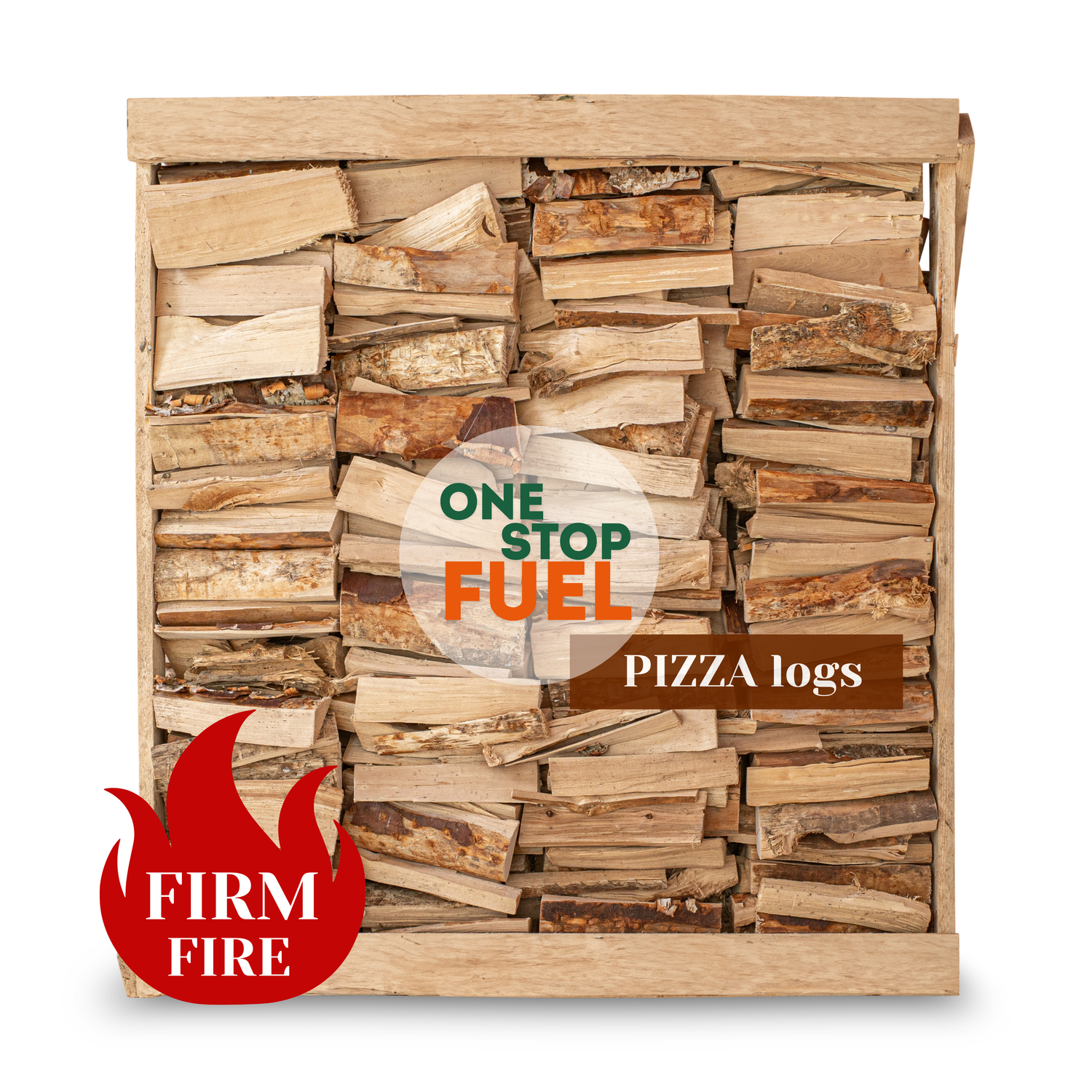 Hardwood Pizza logs Firewood 1.5m³ - 450kg Kiln Dried (4 Row) Crate