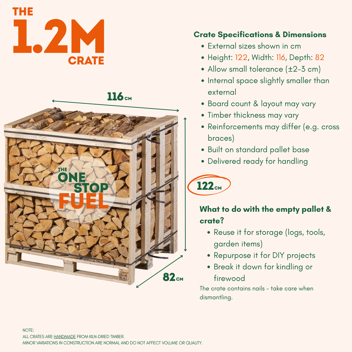 Premium MIX Firewood 1.2M (3-rows) - 400kg crate (COMING SOON)