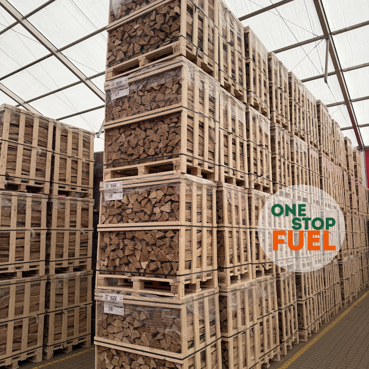 Kiln Dried Oak firewood in crates in stock The OneStopFuel Ireland