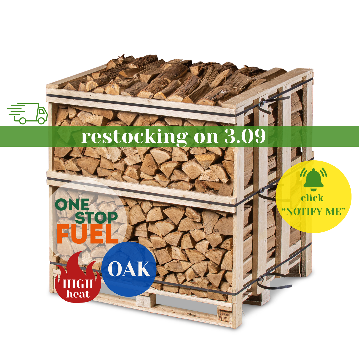 Premium OAK Firewood 1.2M (3-rows) - 480kg crate