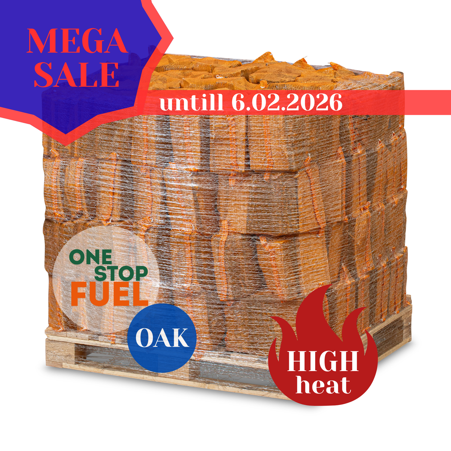 Premium OAK Firewood Bags 560kg (56 x 25L/10kg Bags)