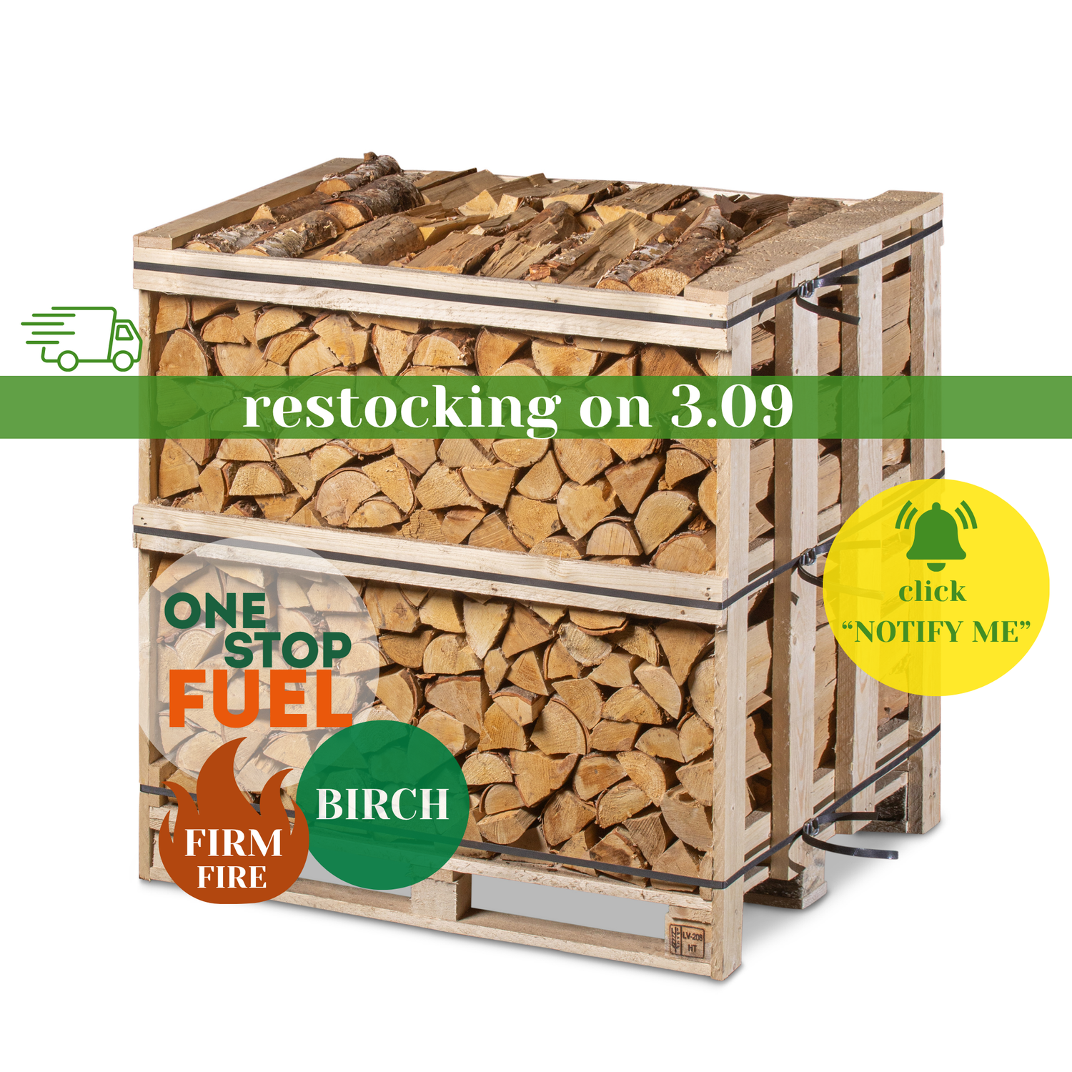 Premium BIRCH Firewood 1.2M (3-rows) - 460kg crate