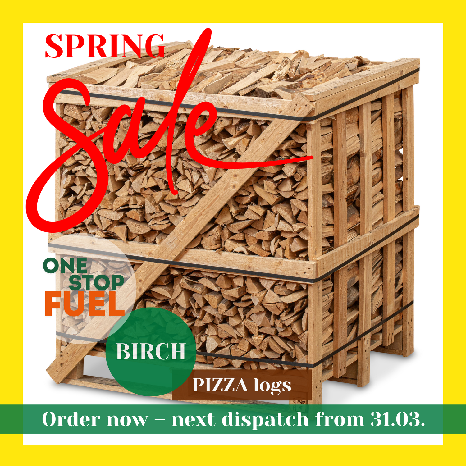 Hardwood Pizza logs Firewood 1.5m³ - 450kg Kiln Dried (4 Row) Crate
