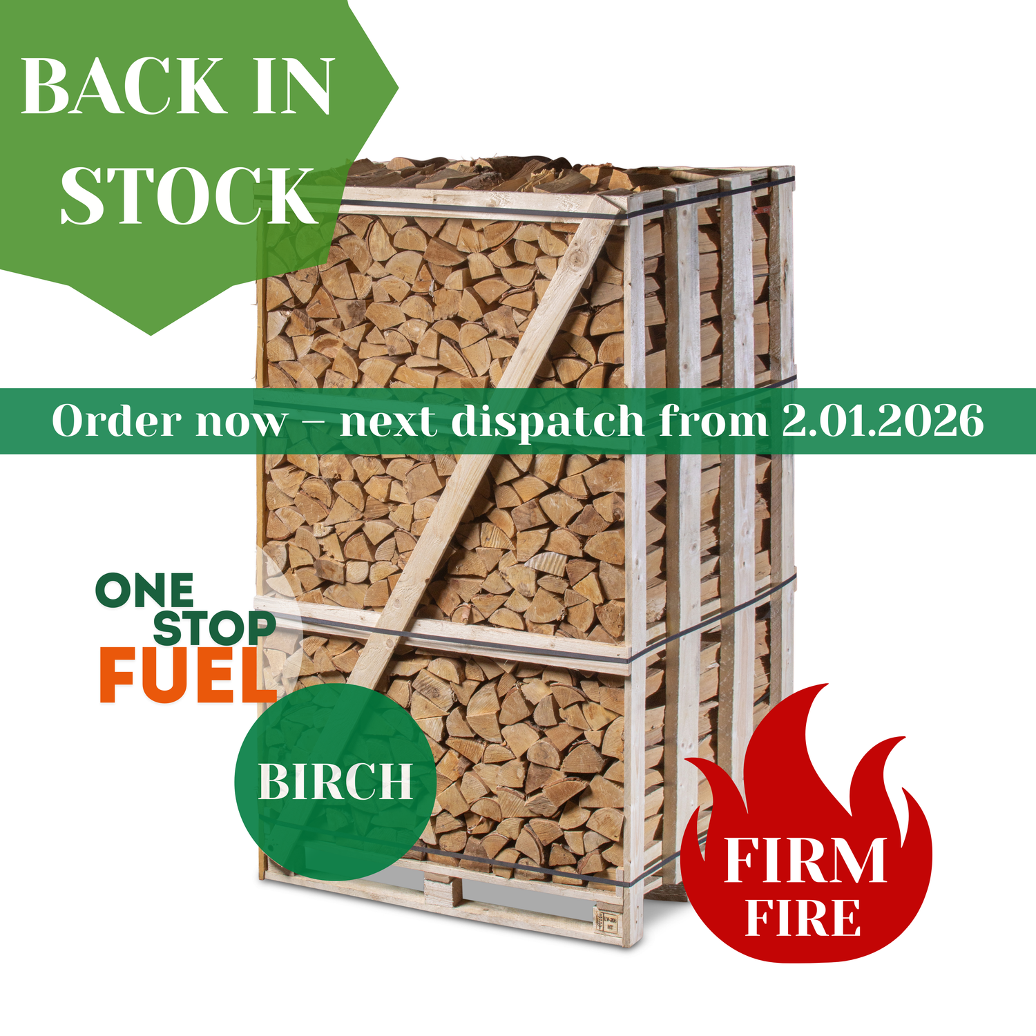 Premium BIRCH Firewood 2M (3-rows) - 880kg crate