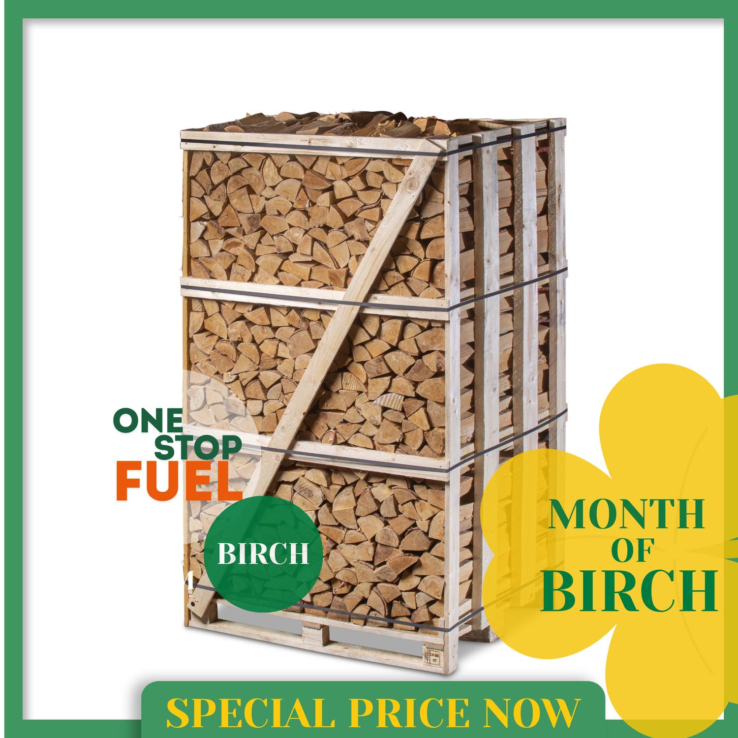 Premium BIRCH Firewood 2M (3-rows) - 880kg crate