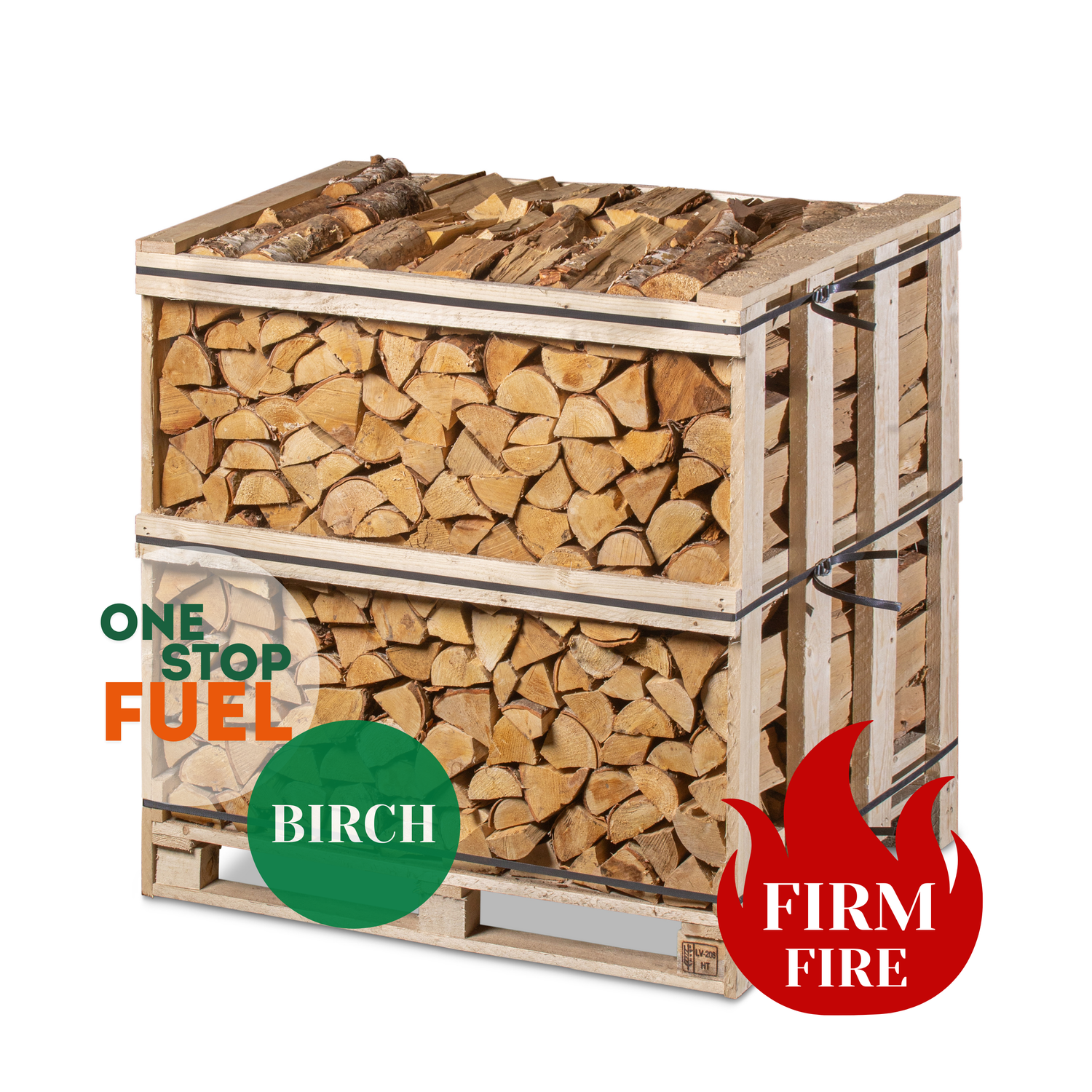 Kiln-dried birch firewood crate with neatly stacked hardwood logs for efficient home heating - The OneStopFuel Ireland