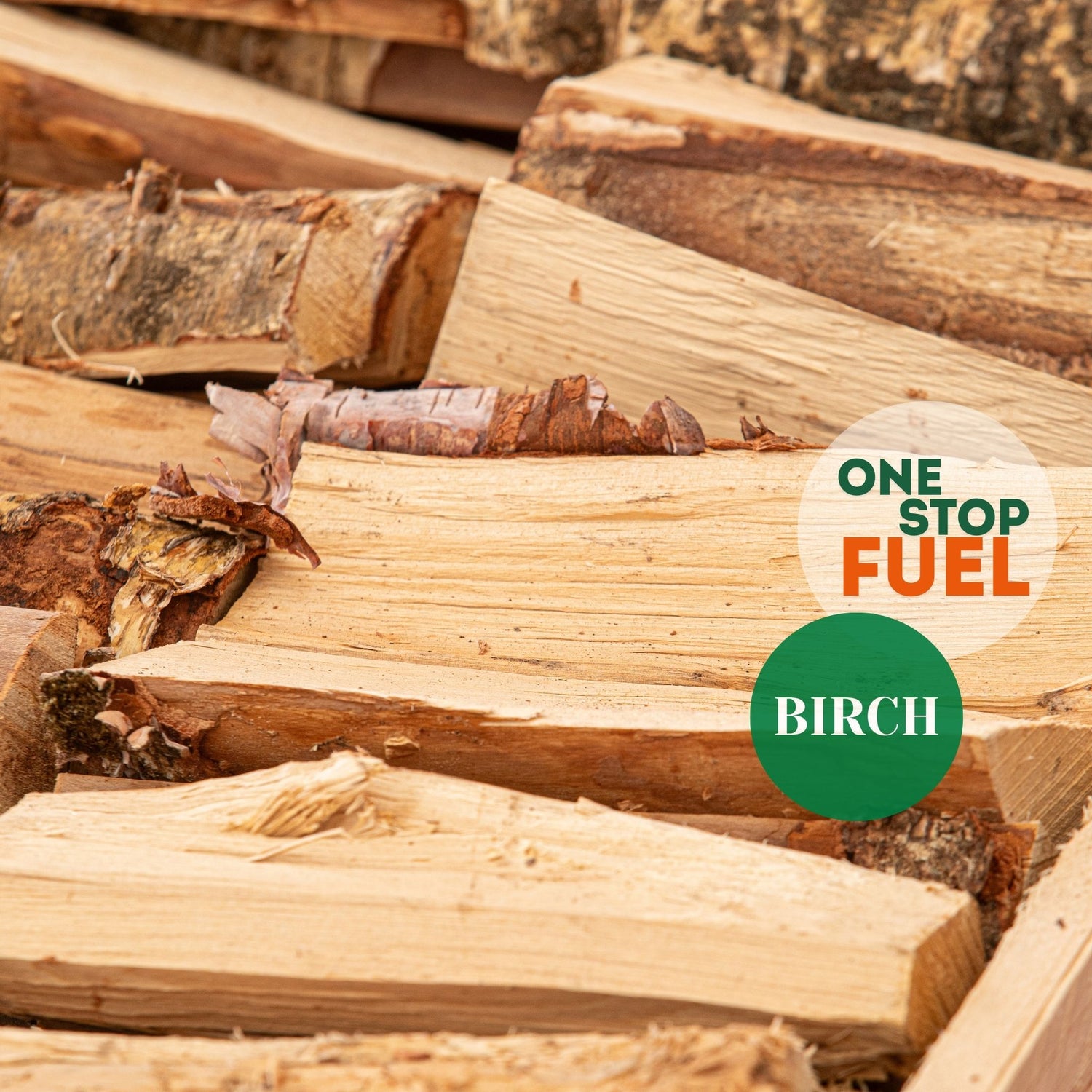 Close-up of kiln-dried birch logs showing natural texture and perfect-sized firewood pieces - The OneStopFuel Ireland