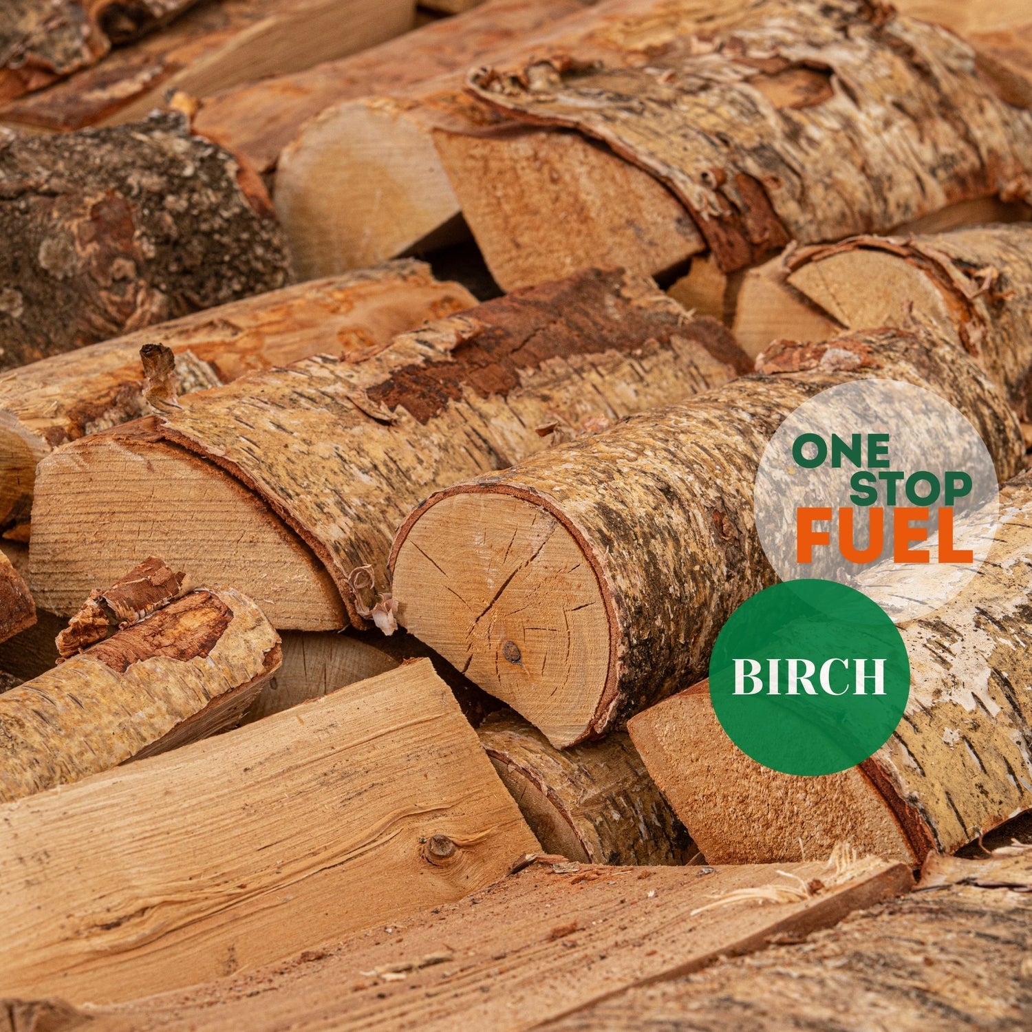 Stack of birch logs with close up, with bark and texture deatiles