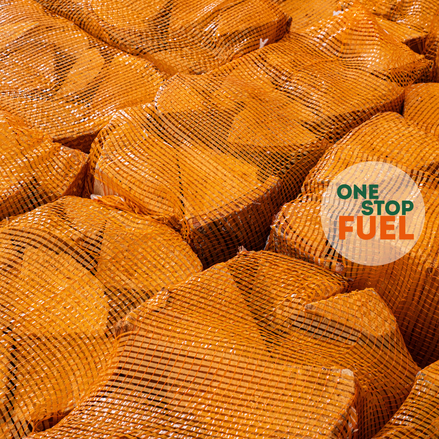 Net, mesh bag with logs close up