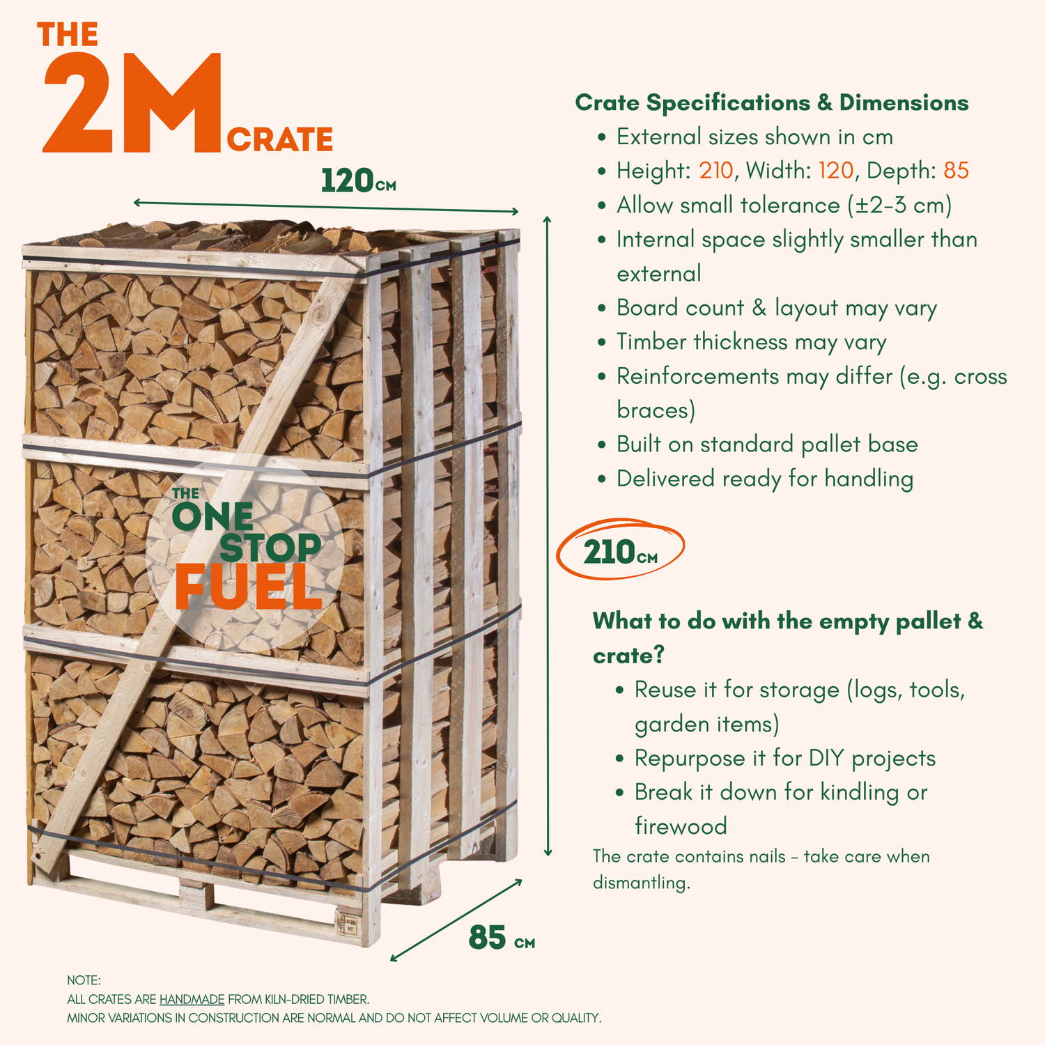 Premium OAK Firewood 2M (3-rows) - 920kg crate