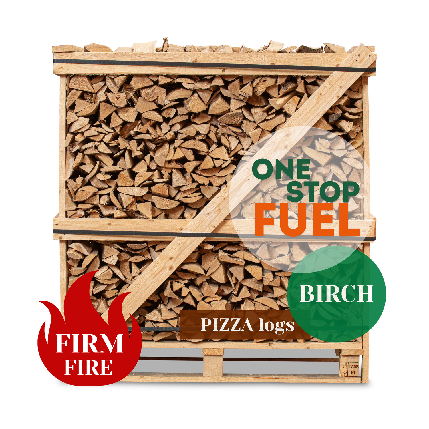 Hardwood Pizza logs Firewood 1.5m³ - 450kg Kiln Dried (4 Row) Crate