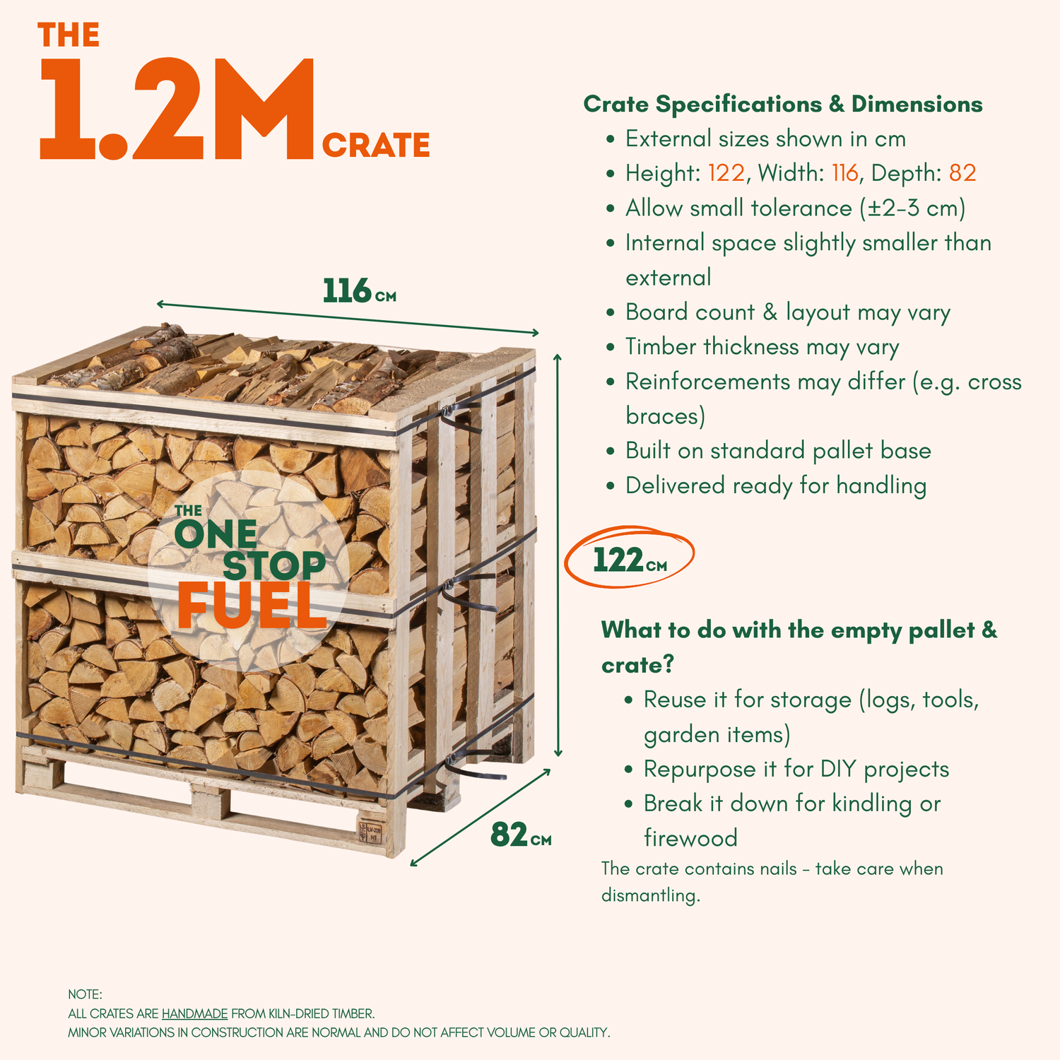 Premium BIRCH Firewood 1.2M (3-rows) - 460kg crate