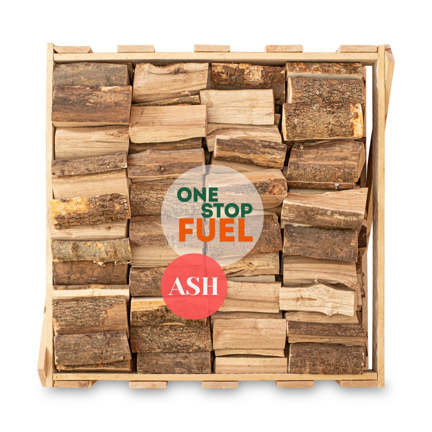 ASH Firewood 1.85m³ - 840kg Kiln Dried (4 Row) Crate