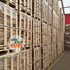 Stacks of wooden crates in a warehouse The OneStopFuel Ireland deivery