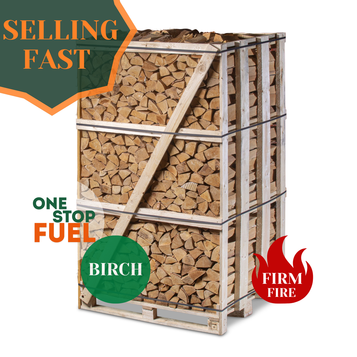 Premium BIRCH Firewood 2M (3-rows) - 880kg crate