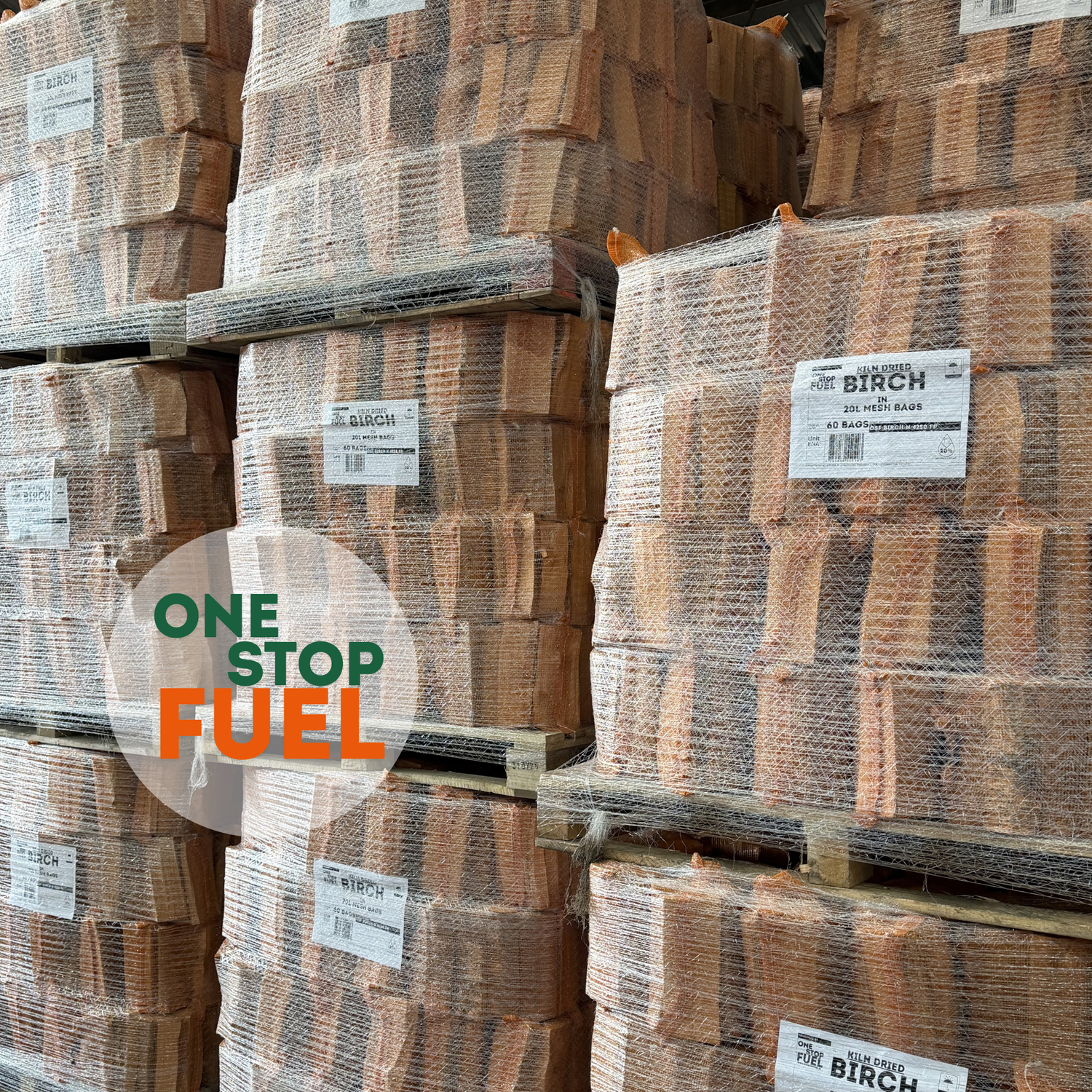 Full pallets of birch net bags stored ready for delivery The OneStopFuel