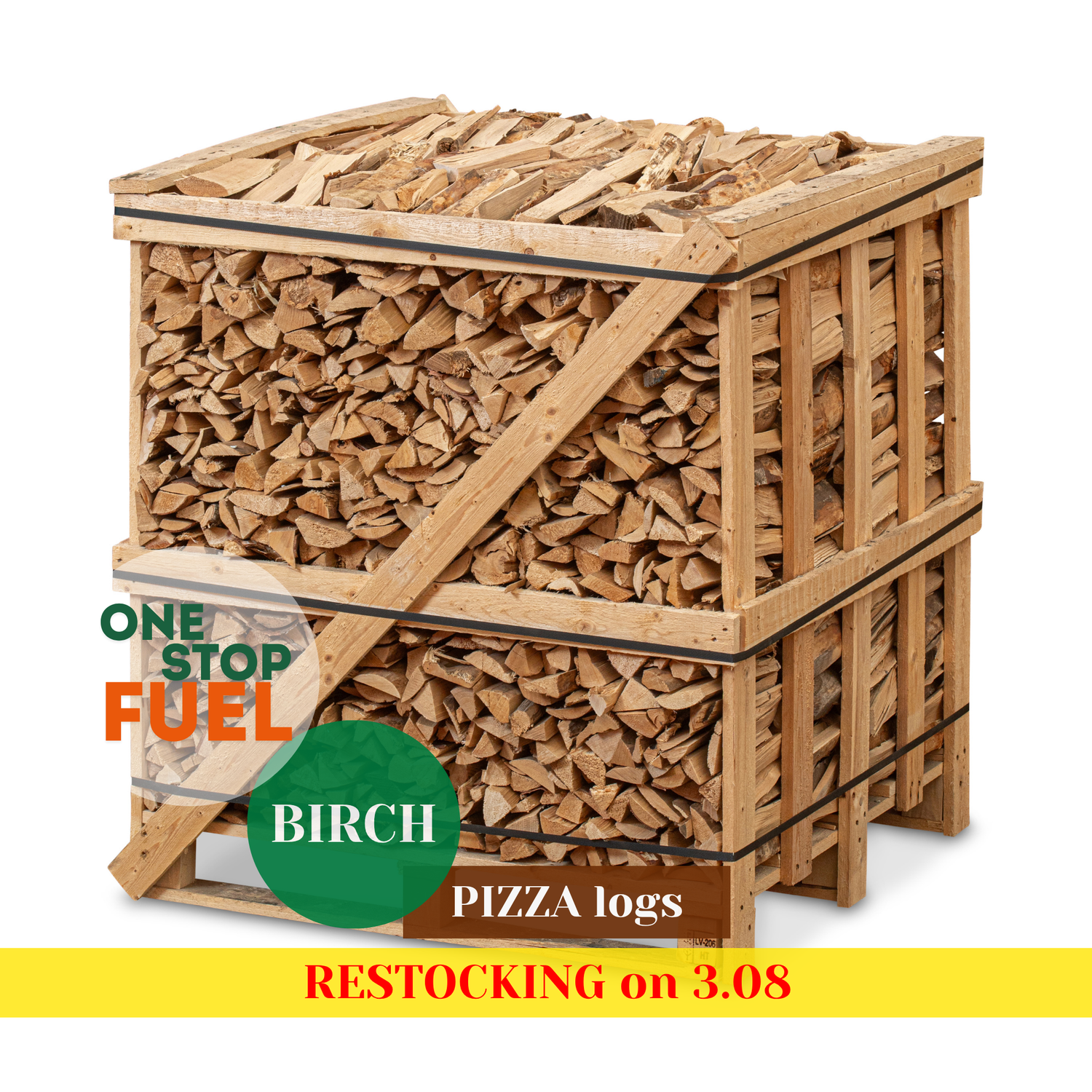 Hardwood Pizza logs Firewood 1.5m³ - 450kg Kiln Dried (4 Row) Crate