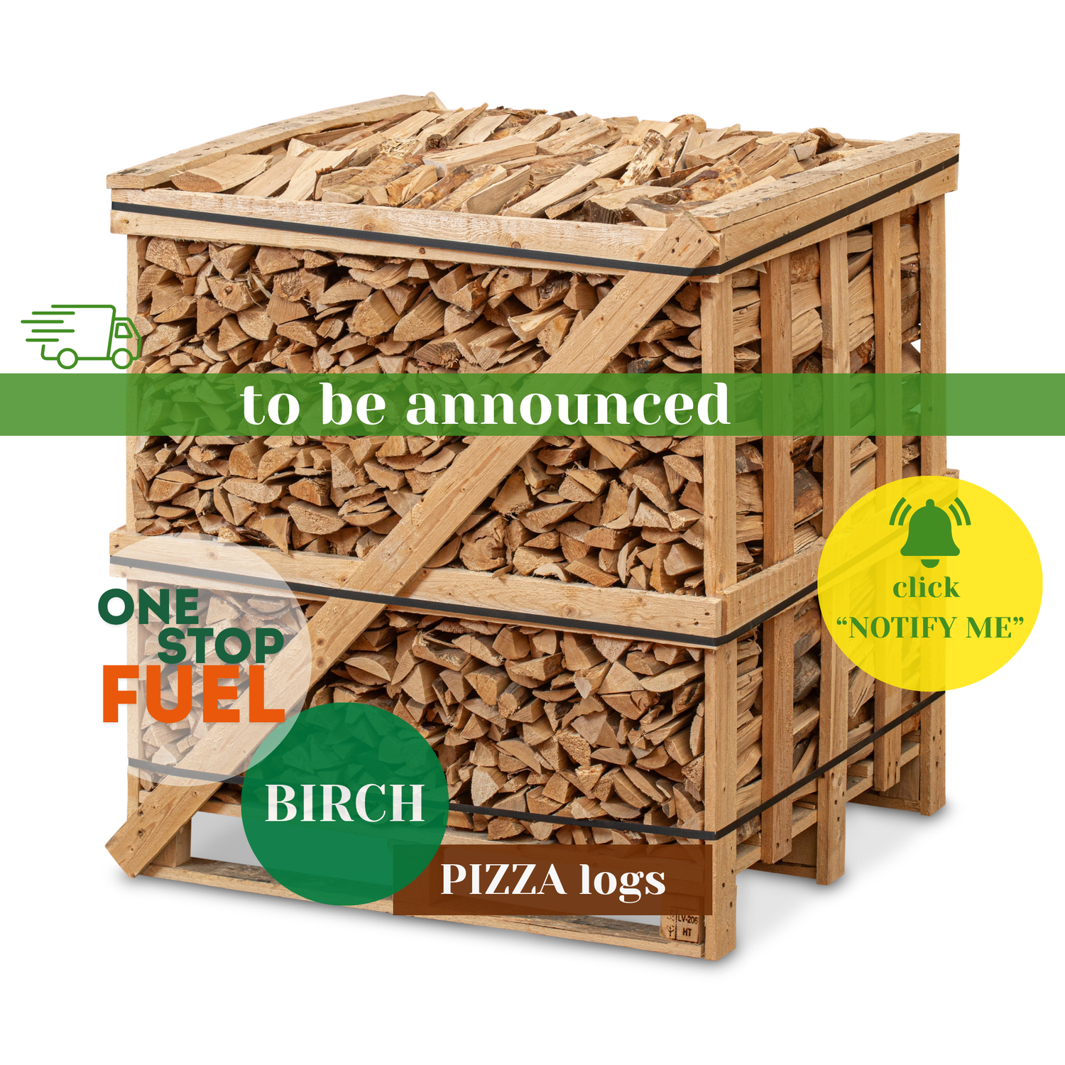 Hardwood Pizza logs Firewood 1.5m³ - 450kg Kiln Dried (4 Row) Crate