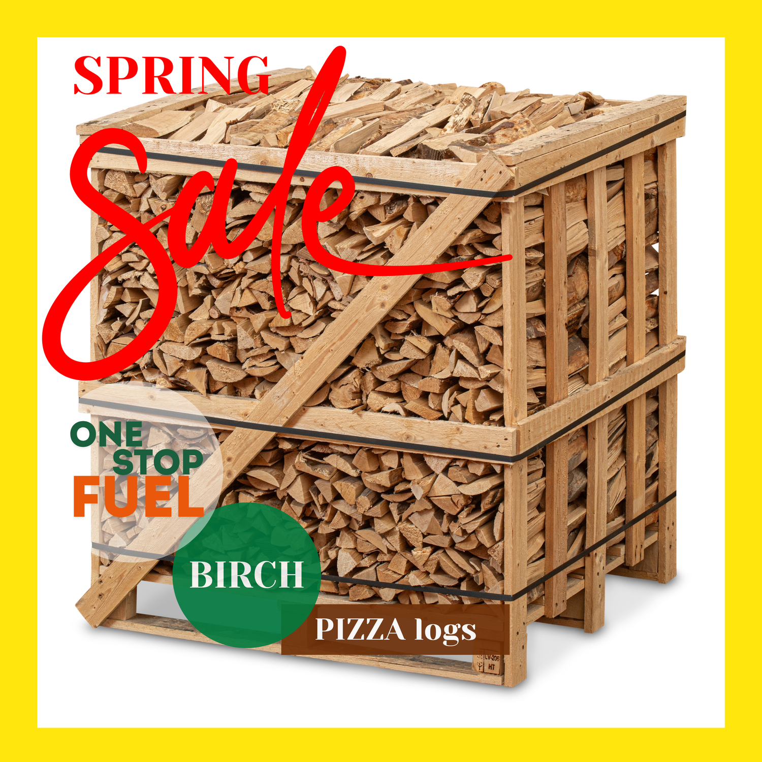 Hardwood Pizza logs Firewood 1.5m³ - 450kg Kiln Dried (4 Row) Crate