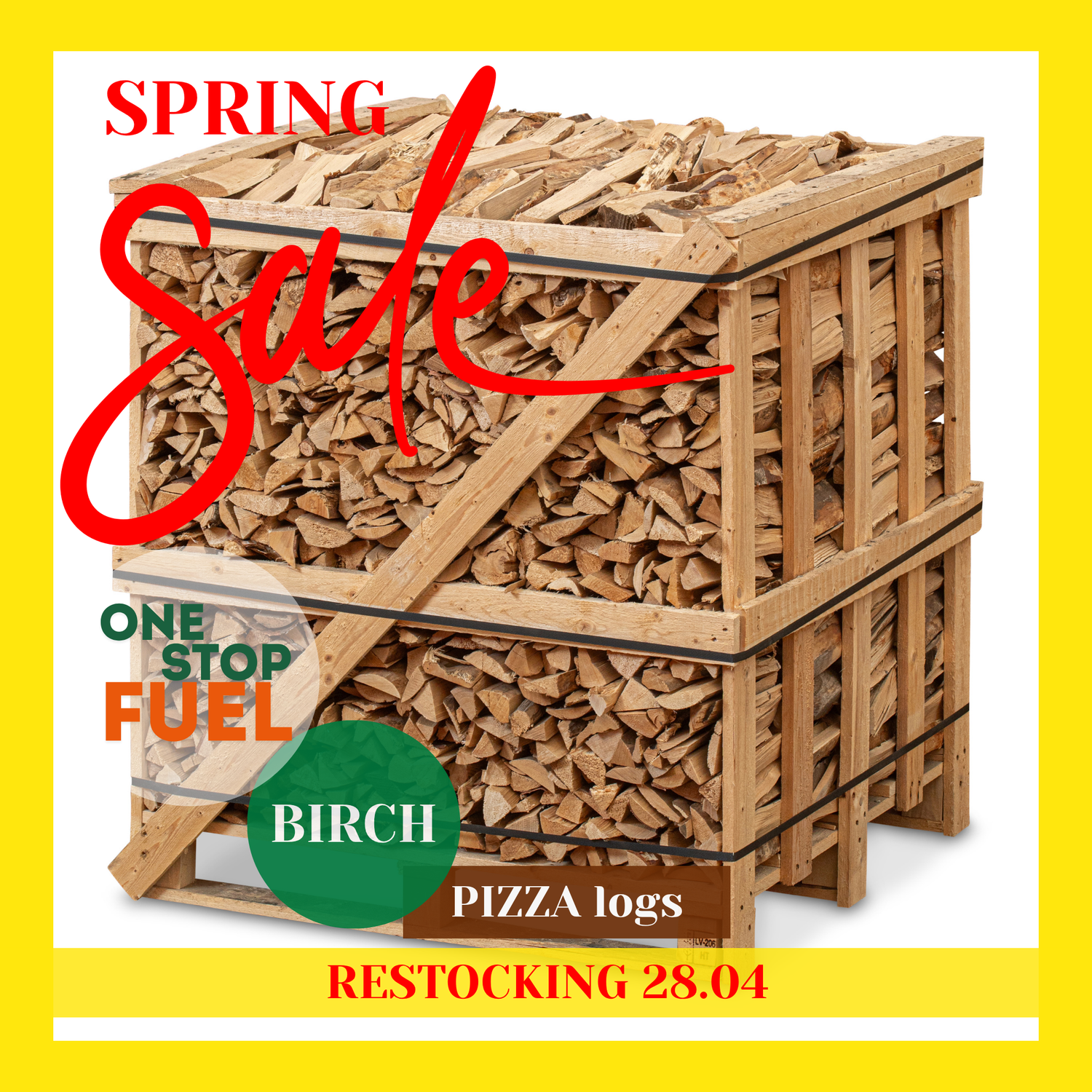 Hardwood Pizza logs Firewood 1.5m³ - 450kg Kiln Dried (4 Row) Crate