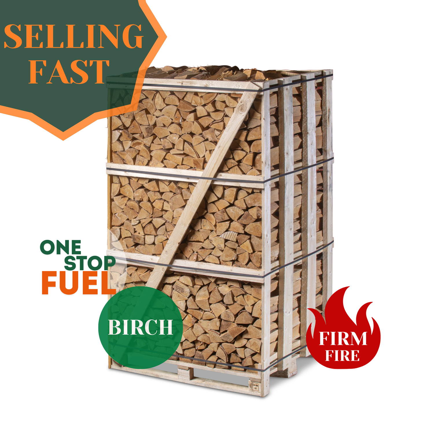 Premium BIRCH Firewood 2M (3-rows) - 880kg crate