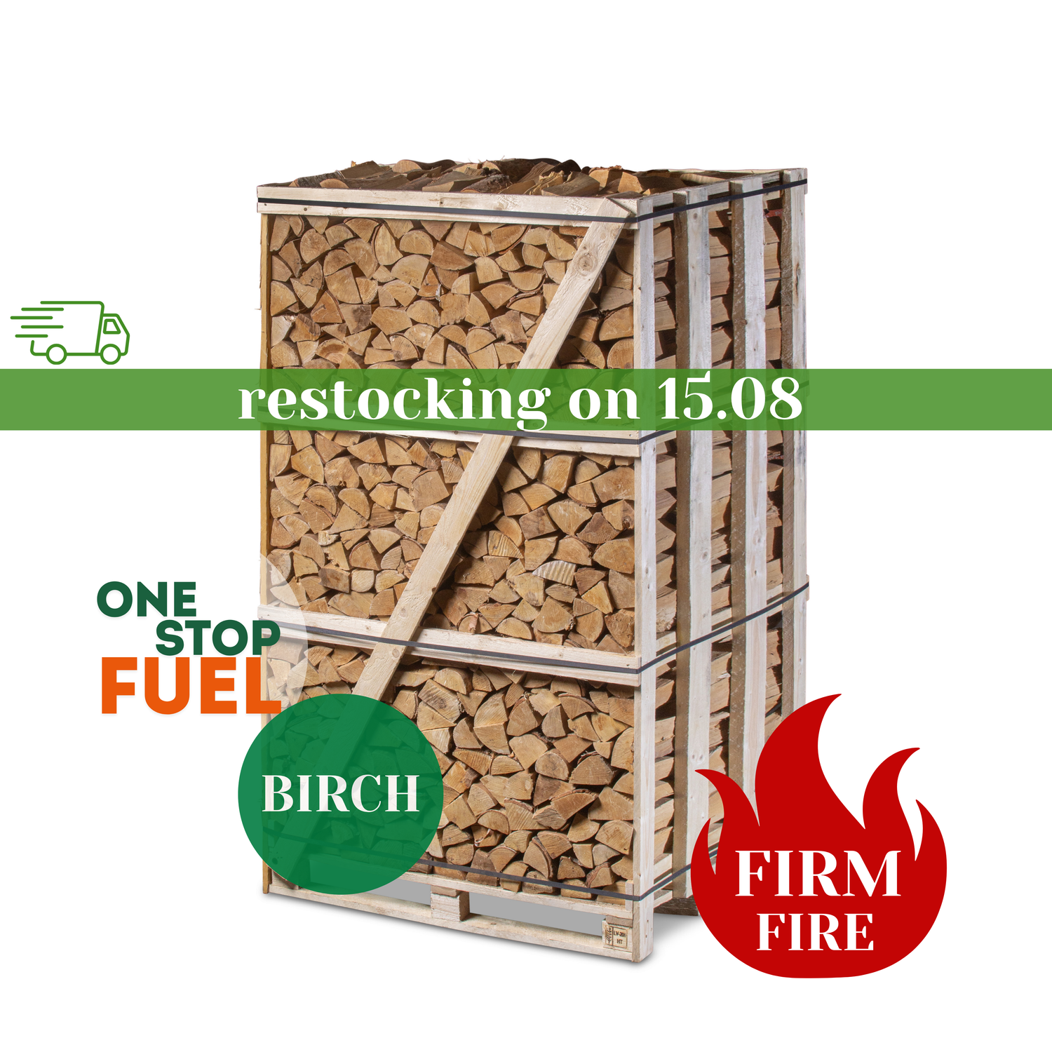 Premium BIRCH Firewood 2M (3-rows) - 880kg crate