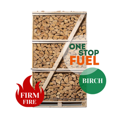 Side view of birch firewood crate showing neatly stacked hardwood logs in three rows - The OneStopFuel Ireland