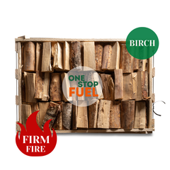 Close-up of kiln-dried birch logs showing clean cuts and natural hardwood texture, from top of the crate - The OneStopFuel Ireland