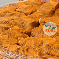 Stack of orange log bags with "The OneStopFuel" logo in the corner. Ireland.