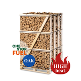 Side view of oak firewood crate showing neatly stacked hardwood logs in three rows - The OneStopFuel Ireland