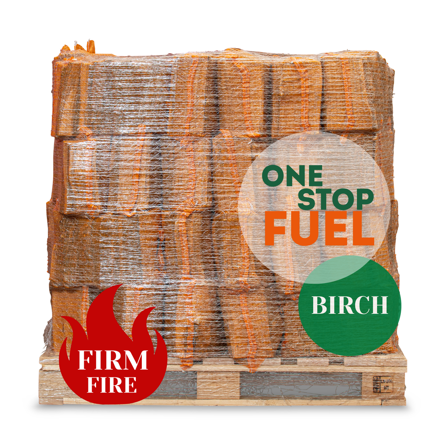 Birch hardwood dry logs on a pallet, ready for pallet delivery in Ireland