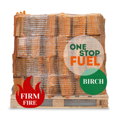 Birch hardwood dry logs on a pallet, ready for pallet delivery in Ireland