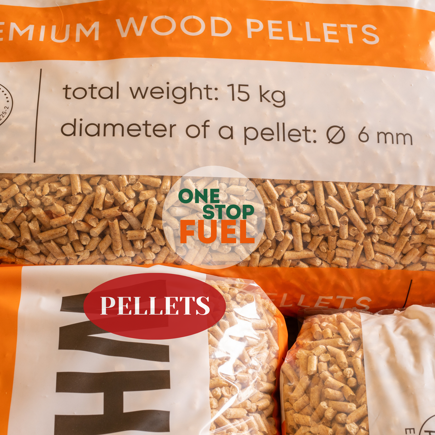 Top view of premium heating pellets pallet showing organised bag layout and pallet dimensions - The OneStopFuel Ireland
