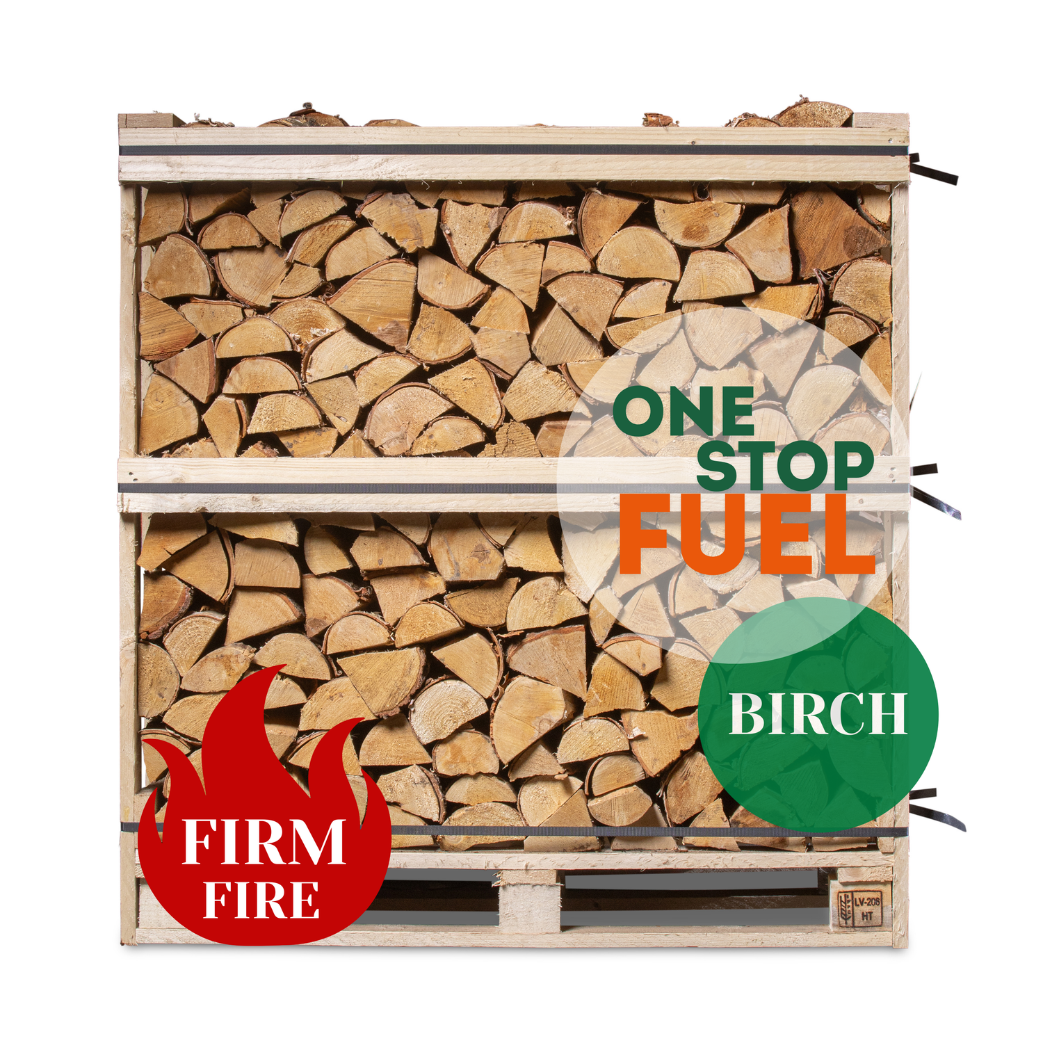 Wooden crate filled with premium birch firewood logs stacked for easy storage and handling, ready for delivery - The OneStopFuel Ireland